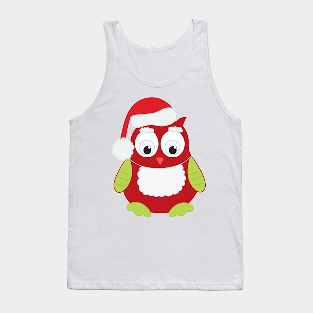 Owl in Santa Hat and Apron Tank Top by painteddreamsdesigns